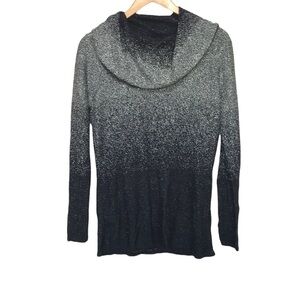 𝅺LAURA black silver metallic shimmery cowl neck long sleeve dressy shirt Small